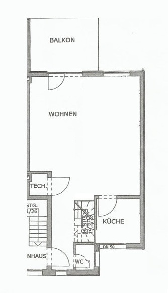 Grundriss Wohnen, Küche und Gäste-WC
